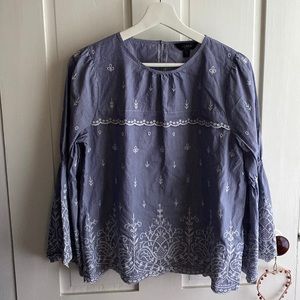 JCREW embroidered top blue and white pin stripes size S EUC